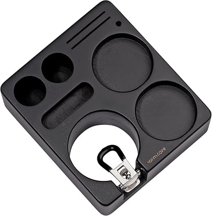 Normcore Espresso Tamping Station, Wood Coffee Tamper Station Fit 51 to 54mm Espresso Machine Accessories Coffee Tamper, Distributor, WDT, Puck Screen, Portafilter Holder Stand, Solid Black Ashwood