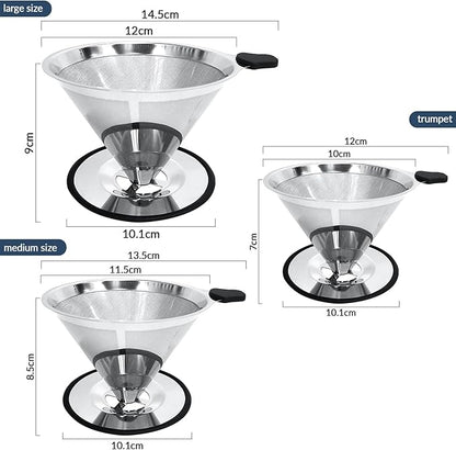 Pour Over Coffee Dripper-Stainless Steel Coffee Filter,Reusable Drip Cone Coffee Filter Portable Pour for 1-4 Cup (With Silicone Ring, M)