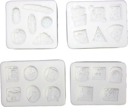 Lovely Small Items Silicone Fondant Molds Set For Cake Topper, Gumpaste, Candy & Chocolate, Polymer Clay and More (Rectangle Food Items)