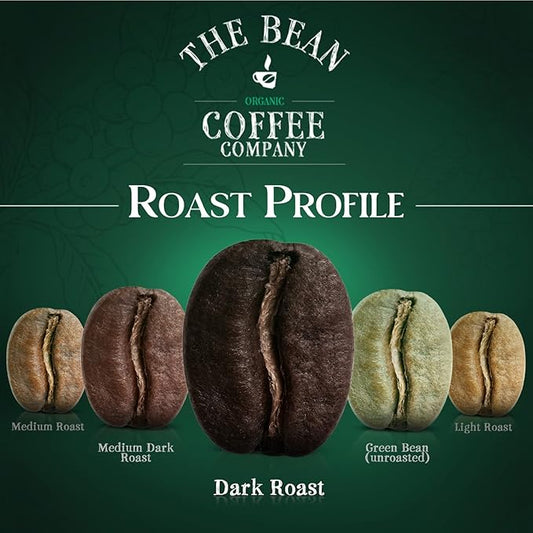 The Bean Organic Coffee Company Suzi's Power Bean, Dark Roast, Ground Coffee, 16-Ounce Bags (Pack of 2), Café molido tostado orgánico