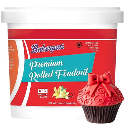 Bakerpan Premium Rolled Red Fondant for Cake Decorating - 2 Pounds, Vanilla Flavor