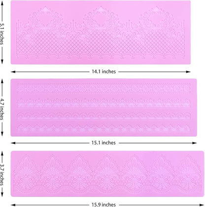 Silicone Molds for Cake Decorating - Embossing Lace Fondant Molds, Cake Flowers Lace Mats Set of 3