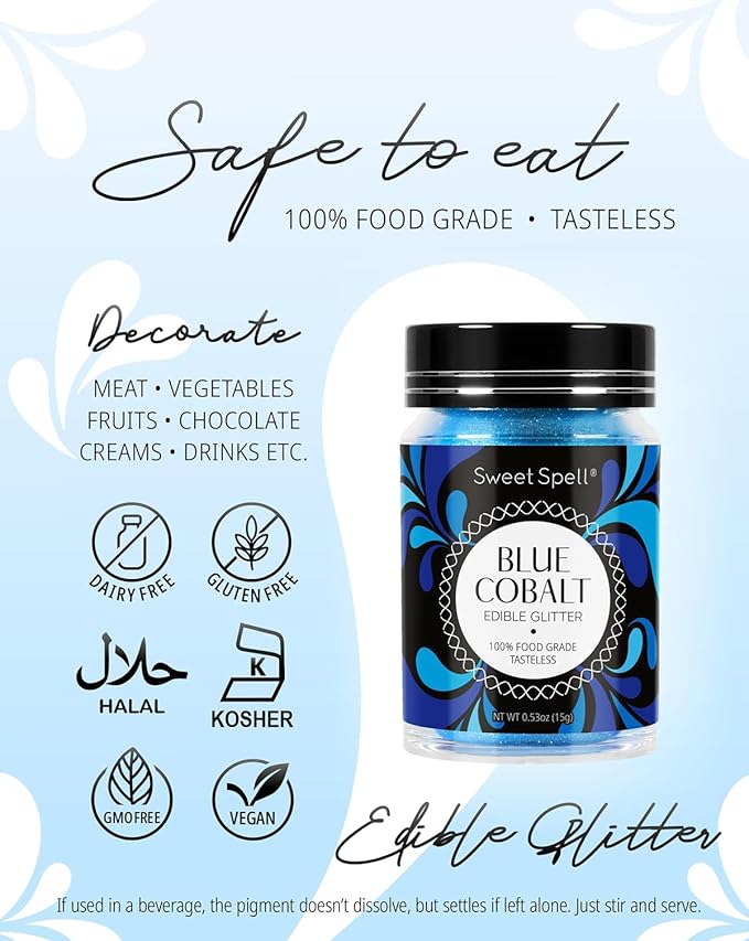 Sweet Spell Edible Glitter (15g) - Shimmer Sparkles for Drinks, Cakes, Cocktails - 100% Edible & Food Grade Glitter, Vegan, Gluten-Free (Blue)