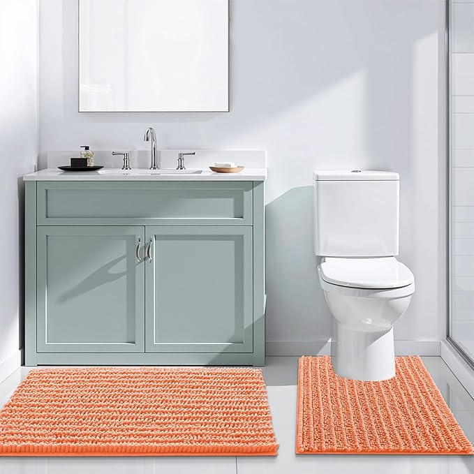 Arotive Luxury Chenille Bathroom Rug Mat, Extra Soft Thick Absorbent Shaggy Bath Rugs, Non-Slip Machine Wash Dry, Plush Bath Mats for Bathroom, Shower and Tub, 36x24, Coral