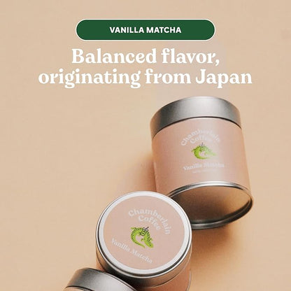 Chamberlain Coffee Vanilla Matcha Green Tea Powder - Madagascar Vanilla + Ceremonial Grade - Hot or Iced - Organic, Vegan & Gluten-Free Matcha Powder - 1.06 oz