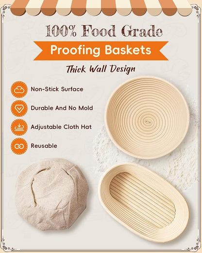Complete Sourdough Starter Kit | Easy to Clean & Use for Beginners & Bakers | Natural Rattan Proofing Basket with Full Accessories | Sourdough Bread Baking Supplies for Bakers Women Wife