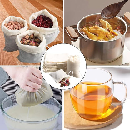 Eketirry Spice Bags, 10pcs Reusable Empty Tea Bags, Muslin Strainer Bags, Soup Bags for Cooking, Natural Cotton Fine Mesh Cheesecloth Bags for Cold Brew Coffee(3 x4Inch)