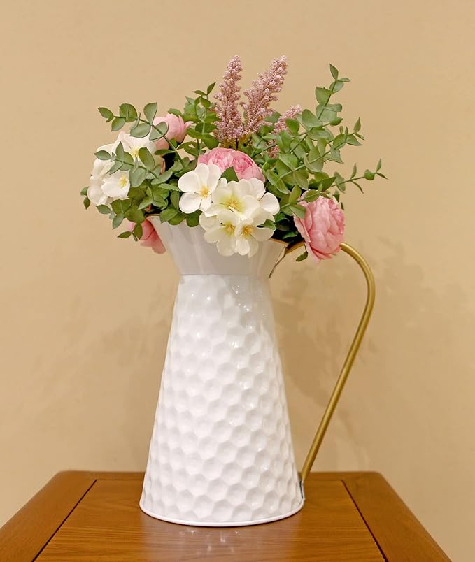 Elegant White Metal Decorative Flower Vase,Farmhouse Galvanized Pitcher,Rustic Milk Jug for Home Decor…