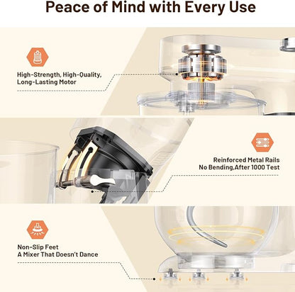 Stand Mixer 6QT Kitchen Mixer with LED Touchscreen, 11-Speed Tilt-Head Mixer with Timer, 4 Preset Menus, Stainless Steel Bowl, Dough Hook, Whisk, Beater