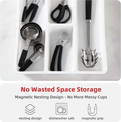Magnetic Stainless Steel Measuring Cups & Spoons Set – 8-Piece Stackable Set with Engraved Measurements – Dishwasher Safe Baking Essentials