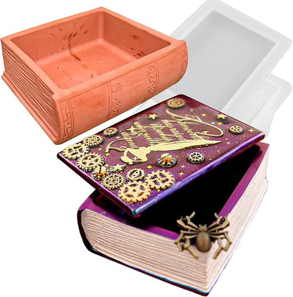 Wehous Resin Box Mold with Lid Book Shape Storage Box Silicone Molds for Epoxy Resin Concrete 3D Candle Holder Jewelry Trinket Container Succulent Plant Pot Mold DIY Art Casting Craft Home Decor