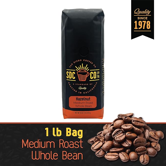San Diego Coffee Hazelnut, Medium Roast, Whole Bean Coffee, 16-Ounce Bag Café en grano tostado