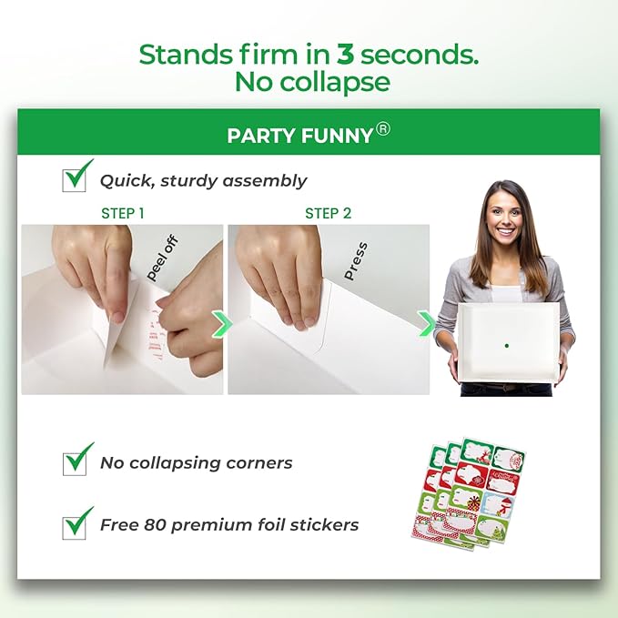 Party Funny 12 Christmas Gift Wrap Boxes for Wrapping Extra Large Clothes, 12 tissue paper and 80 Christmas Stickers(Assorted size for Shirts, Robes, Coats, Sweaters and xmas Holiday Present)