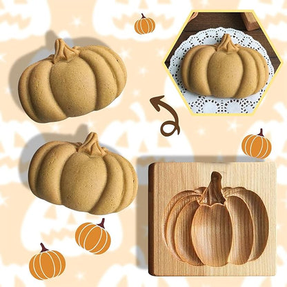 Wooden Cookie Biscuit Mold, 3D Baking Mold, Embossing Craft Decorating Baking Tool, Suitable for Halloween Thanksgiving Christmas Kitchen DIY (Pumpkin 10 * 8 * 2)