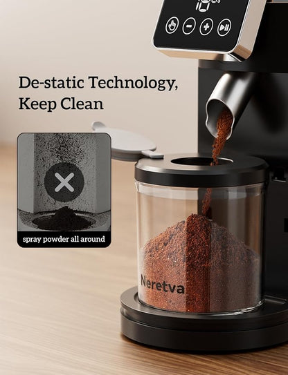 Neretva Burr Coffee Grinder, 2 in 1 Professional Espresso Grinder Stainless Steel Suit 51~58mm Portafilter Coffee Bean Grinder 30 Precise Setting & Anti-Static for Espresso/French Press/Drip/Cold Brew