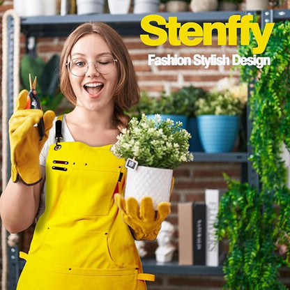 Kitchen Apron, Work Apron, Canvas, Multiple Pockets, Gardening, Painting, BBQ, Artist, Carpenter, Sizes M to XXL, Yellow