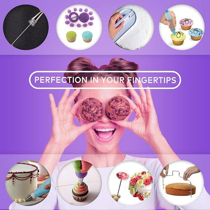 Cake Decorating Kit,137pcs Cake Decorating Supplies with Cake Turntable for Decorating,Pastry Piping Bag,Russian Piping Tips Baking Tools, Cake Baking Supplies for Beginners(Blue)