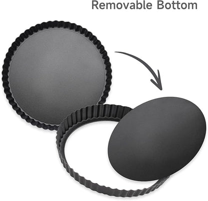 Tart Pan Removable Bottom - 9 Inch Non-Stick Carbon Steel Pie Pan for Baking Tarts, Pies, Quiches, Brownies, Quiche Baking Dish with Fluted Edges, Fruit Tart Mold