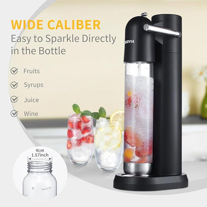 Sparkling Water Machine Soda Maker Beverage Drink Dispenser for Home, Soda Streaming Maker with BPA Free Bottles(2x1L), Seltzer Fizzy Maker Compatible with Screw-in 60L CO2 (NOT Included), Black
