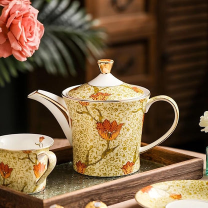 ACMLIFE Tea Set for Adults- Fine China Tea Set for 6, 21-Piece Vintage British Coffee Set English Porcelain Tea Pot Sets for Adult Tea Party for Women Gift (Tulip Yellow, Extra Large 21)