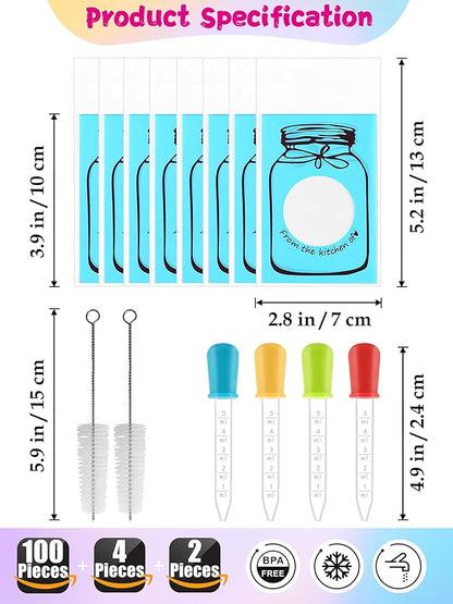 117Pcs Silicone Gummy Bear Molds Kit with 100 Wrappers, 5 Recipe Cards, 4 Droppers & 2 Brushes,Non-Stick Candy Mold for DIY Chocolate, Gummy Bears, Party Favors (Dinosaur, Bear, Fruits, Donut Shapes)