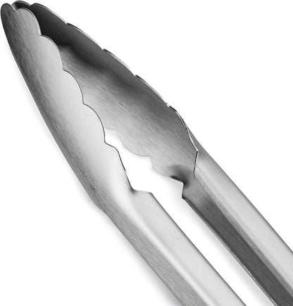 304 Stainless Steel Kitchen Cooking Tongs, 12" and 14" Set of 2 Sturdy Grilling Barbeque Brushed Locking Food Tongs with Ergonomic Grip, Red