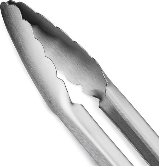 304 Stainless Steel Kitchen Cooking Tongs, 12" and 14" Set of 2 Sturdy Grilling Barbeque Brushed Locking Food Tongs with Ergonomic Grip, Red