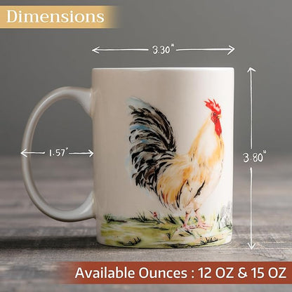 Maison d' Hermine Coffee Mug with Handles Fine Bone China Mugs Pack of One Tea Cups for Hot Beverages Cappuccino Latte Home Restaurant Office Perfect for Gift (Campagne - Coq, 15 Ounce)