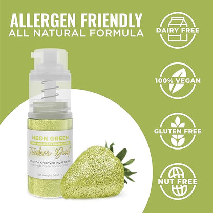 Bakell - Neon Green Tinker Dust (4g, 1x Mini Spray Pump) Edible Glitter for Food, Desserts, and Beverages!