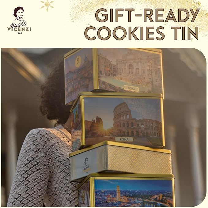 Matilde Vicenzi Venezia Cookie Gift Tin - Italian Pastries & Cookies in Individually Wrapped Trays - Gourmet Gifts For Thanksgiving & Christmas - Assorted Cookies in Italian Design Tin 32.5oz (920g)