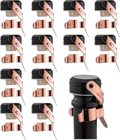 WOTOR Champagne&Wine Bottle Stoppers Stainless Steel with Food Grade Silicone, Leak Proof Keep Fresh Reusable Saver, Cork Suitable for Wine, Champagne, Cava, Prosecco and Sparkling (12 Pack Rosegold）