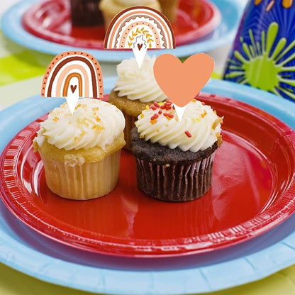 48 Pcs Boho Rainbow Party Cupcake Toppers for Boho Rainbow Birthday Party Decorations