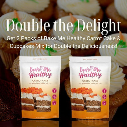 Bake Me Healthy Vegan and Gluten-Free Carrot Cake & Cupcake Mix, 11.9oz (337g) Pack of 2 – Dairy-Free, Egg-Free, Nut-Free, Plant-Based, Low Sugar, Allergy-Friendly, Easy to Bake, Made with Upcycled Ingredients