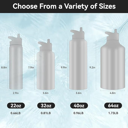 HASLE OUTFITTERS 40oz Stainless Steel Water Bottle, Vacuum Insulated Double Walled Leak Proof Sports Water Bottle with 2 Lids (Straw and Spout Lid) Thermo Mug Keep Cold and Hot(Black,4)
