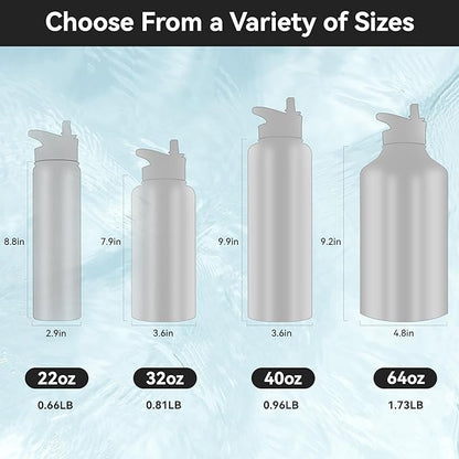 HASLE OUTFITTERS Insulated Water Bottle 22 oz Double Wall Stainless Steel Water Bottle Wide Mouth with Straw Lid & Spout Lid Keeps Cold or Hot(Navy,8)