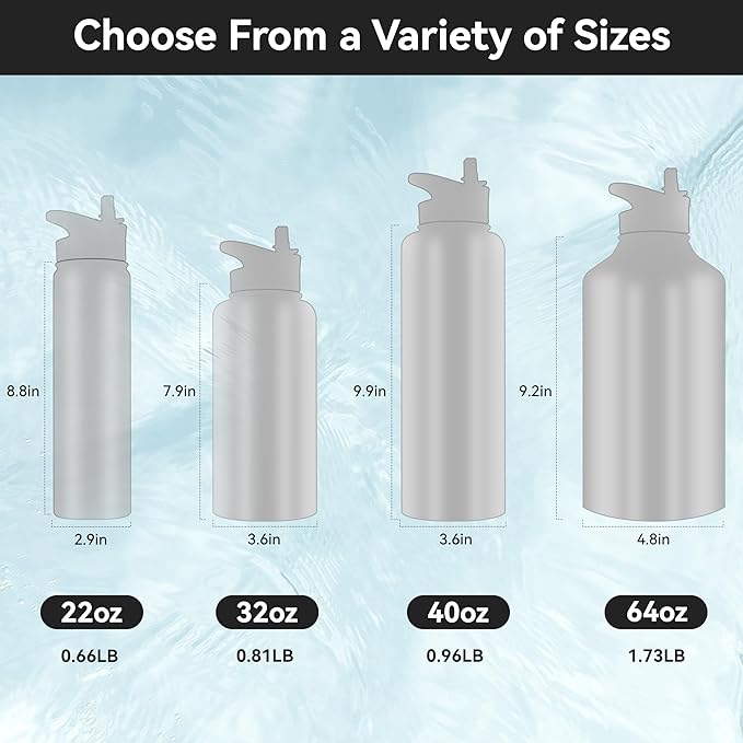 HASLE OUTFITTERS Insulated Water Bottle 22 oz Double Wall Stainless Steel Water Bottle Wide Mouth with Straw Lid & Spout Lid Keeps Cold or Hot(Blue,4)