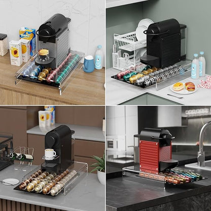 Storage Drawer for Nespresso Original Line， Coffee Pod Holder for Counter Acrylic Coffee Capsule Organizer - 40 Pods