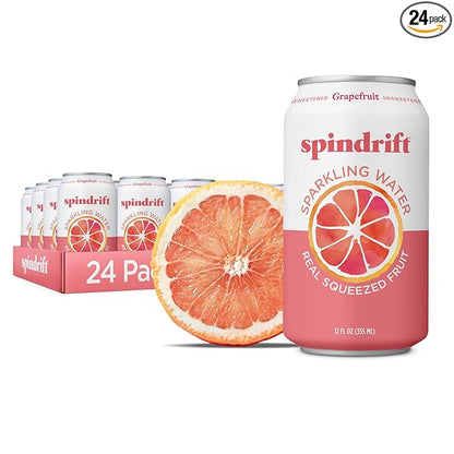 Spindrift Sparkling Water, Grapefruit Flavored, Made with Real Squeezed Fruit, (Only 15 Calories per Can), 12 Fl Oz (Pack of 24)