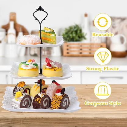 Sawysine 6 Pack 3 Tiers Dessert Stand Plastic Cupcake Stand Serving Trays Cupcake Display Stand Cookie Tray for Party and Platter for Home(Black)