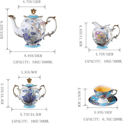 ACMLIFE Bone China Tea Sets with Cake Stand 3 Tiers for 6 Adults, 21 Piece Vintage Tea Cup Set, Blue Floral Tea Sets for Women Tea Party or Gift Giving China/English Tea Cup Set