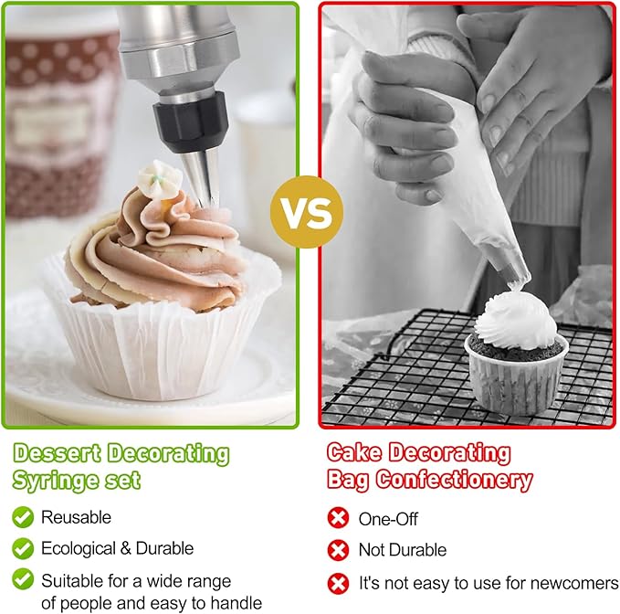Cake Decorating Kit with 6 Stainless Steel Piping Tips, Frosting Gun & 8 Silicone Cups – Baking Supplies for Cake, Cupcake, Cookie Decorating – Piping Bags and Tips Set for Beginners & Bakers
