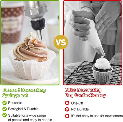 Cake Decorating Kit with 6 Stainless Steel Piping Tips, Frosting Gun & 8 Silicone Cups – Baking Supplies for Cake, Cupcake, Cookie Decorating – Piping Bags and Tips Set for Beginners & Bakers