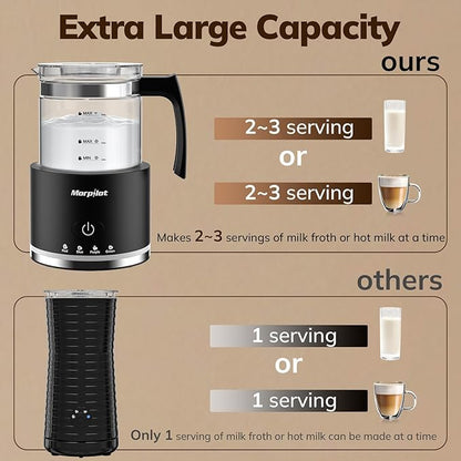 Electric Milk Frother and Steamer, 16.9oz/500ml Milk Steamer and Frother for Latte, Dishwasher Safe, BPA Free, 4 Functions, Enjoy Perfect Milk Froth in 2 Min - Black