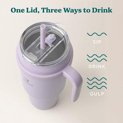 Reduce Reusable 50 oz Cold1 Water Tumbler – Ergonomic Handle – Double-Wall Insulation – Sturdy Desktop/Tabletop Mug with Lid and Straw -BPA-Free –Stainless Steel for Gym, Home, Office– Gentle Lavender