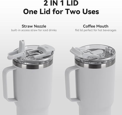 30oz Tumbler with Handle, Insulated Leak Proof Coffee Travel Mug with Straw Lid Double Wall Stainless Steel Vacuum Tumblers Metal Cup Keep Hot and Iced Drink for Gym, Office, Camping, White 1 Pack