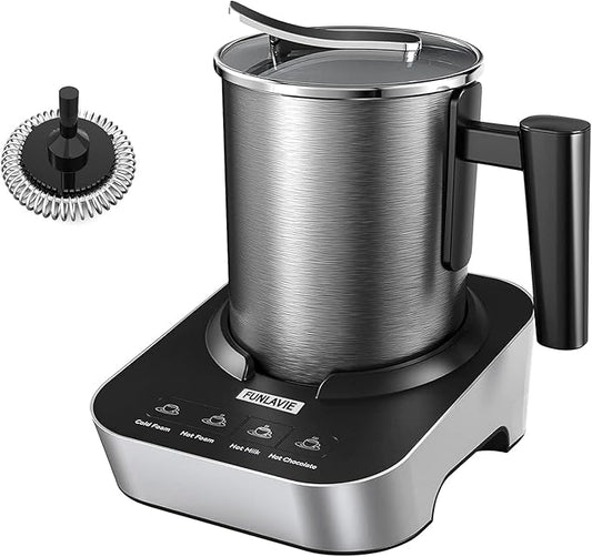Electric Milk Frother and Steamer, 400ml(13.5oz) 4-in-1 Stainless Steel Pitcher with Auto Shut-Off, Hot & Cold Foam Maker and Milk Warmer for Lattes, Cappuccinos, Macchiato, Dishwasher Safe