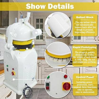 TECHTONGDA Dough Divider Rounder Dough Ball Machine 26pcs 1.8og-5.3oz Electric Dough Cutting and Rounding Machine for Hamburger Bread Pizza Bakery