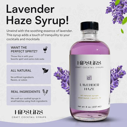 HipStirs Lavender Haze Syrup - Real Ingredients are in our Luxurious Lavender Syrup for Drinks - Using Natural Flavoring to keep your Cocktails Non-GMO, Gluten Free & Vegan (8 oz)