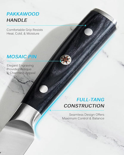 KYOKU 5" Kitchen Utility Knife, Samurai Series Chef Knife with Pakkawood Handle & Mosaic Pin, Japanese High Carbon Steel Knife, Full Tang Kitchen Knife for Vegetable Fruit Herb with Sheath and Case