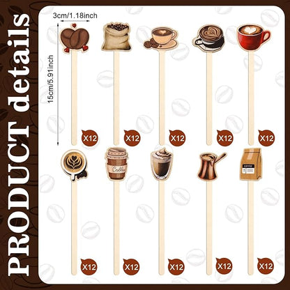 Jinei 120 PCS Coffee Stirrers Stir Sticks Natural Wooden Stir Sticks Disposable Drink Stirrers for Stirring Hot Chocolate Milkshake Restaurant Home Office(Coffee Style)
